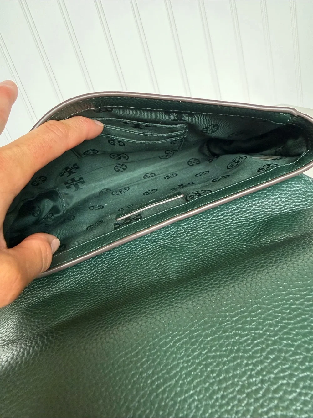 Tory Burch Miller Forest Green Pebbled Leather Chain Shoulder Bag 2019